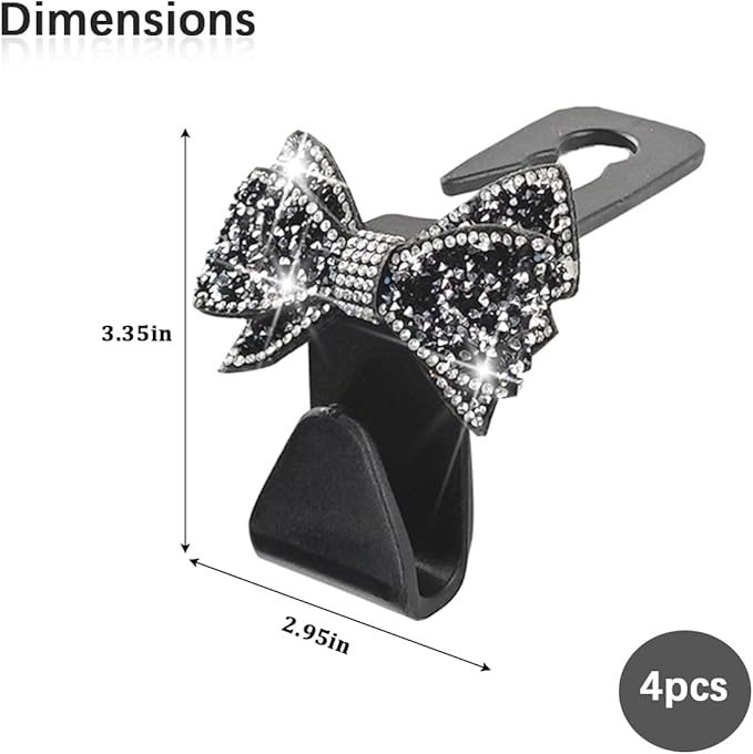 Zpana Bling Car Headreat Hook, 2PCS Crystal Rhinestone Cute Bow Vehicle Seat Back Hanger Storage for Purses Bags Grocery, Diamond Auto Rear Seat Organizer, Universal for SUV Truck Sedan (Pink)