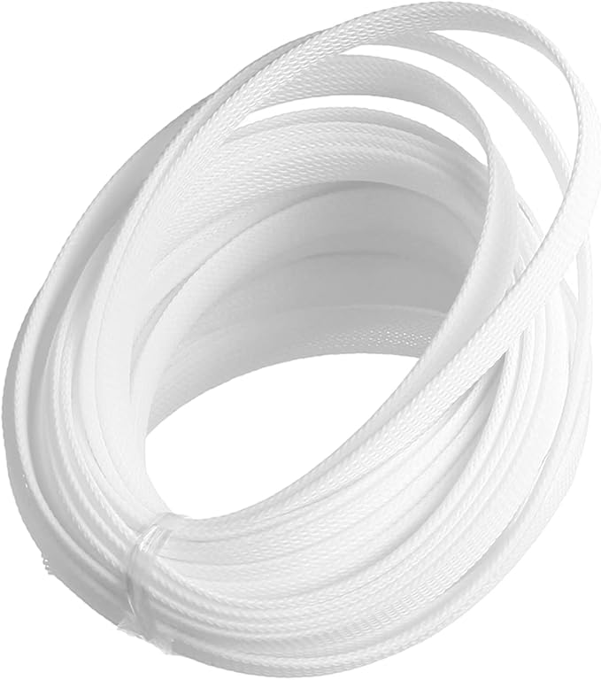 Aicosineg 32.8FT 0.44inch Cable Sleeves Braided Sleeving PET Wire Loom Tubing Cables Wrap Protector for HiFi Audio and Video Headphone Cable Protect Wires from Chewing of Pets White
