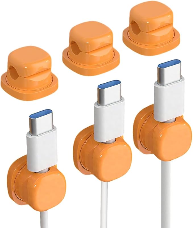 Cord Organizer Holder, 2025 New Desk Cable Management, Cable Clips Organize Phone Charging Cords Holder Organizer Neatly for Home Office Car Desk Nightstand (Orange, 12 Pack)