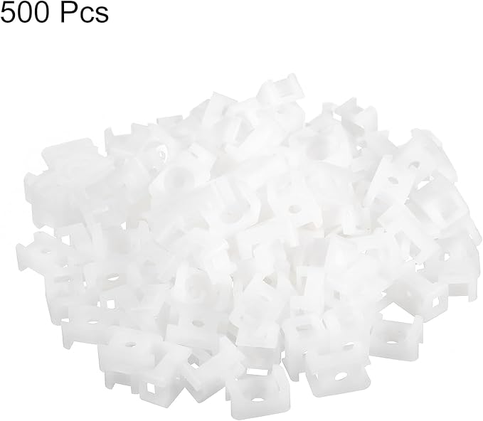 MECCANIXITY 500pcs Cable Tie Base Saddle Type Mount Wire Holder, 0.6"x0.4"x0.27" Wire Clips Organizer Holders Clamps for Electronic Wires, White 0.13"Dia