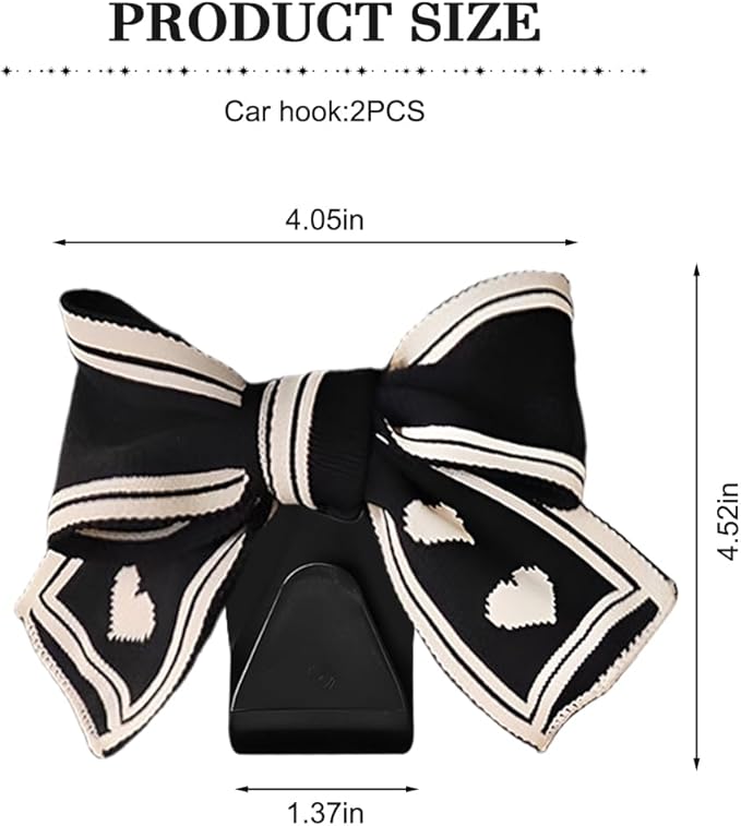 Cute Bow Car Seat Headrest Hooks, 2PCS Multifunctional Vehicle Rear Seat Hanging Hook, Automotive Interior Seatback Storage Organizer for Purses Ba, Universal for SUV Sedan Truck (Black/White)
