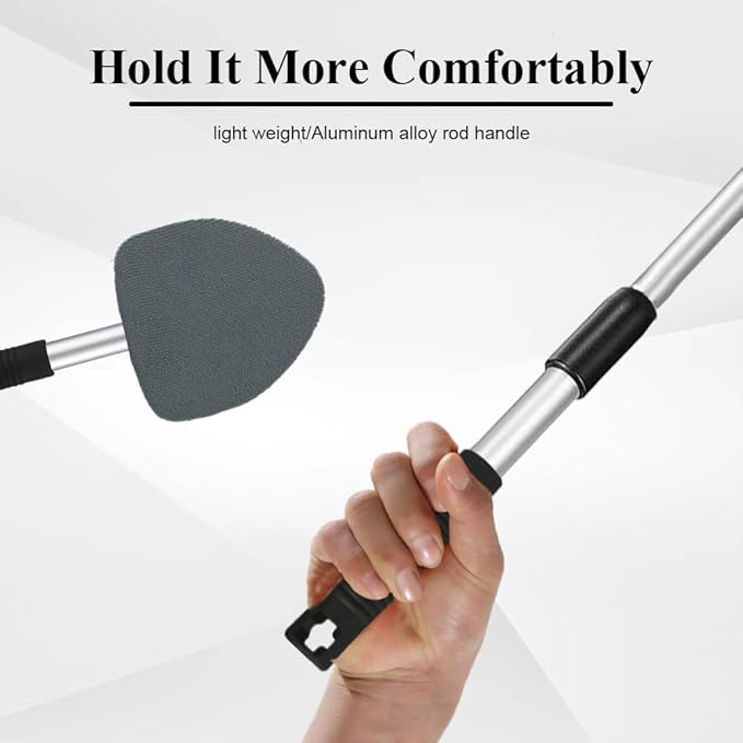 Windshield Cleaning Tool, Car Window Cleaner, Windshield Cleaner with 4 Washable Reusable Microfiber Pads and Extendable Handle, Auto Glass Wiper Cleaning Kit Universal for Car (Gray)