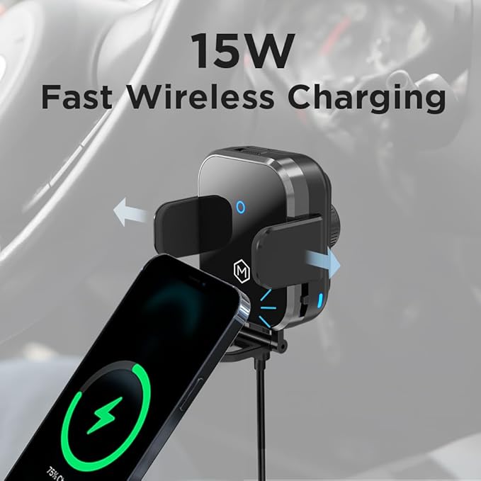 Fast Wireless Car Charger Cup Holder Phone Mount - Mini Grip Cradle Version 2.0,15W Qi Charging, Adjustable Stand, Fits iPhone 15, 14, 13, Samsung Galaxy Z Flip 3/4, S24, and More - Secure Auto-Grip