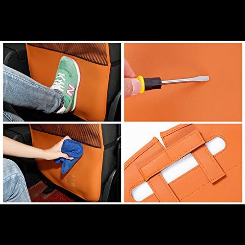 HCMAX 2 Pack Kick Mat Car Seat Back Protector Waterproof Easy to Clean Multifunctional Organizer Storage Bag Travel Accessory PU Leather Beige