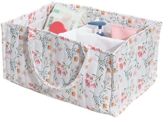 Diaper Caddy Organizer,Cute Floral Nursery Storage Basket,Soft Portable Changing Table Car Caddy Organizer Gift (Floral C)
