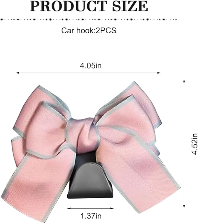 Cute Bow Car Seat Headrest Hooks, 2PCS Multifunctional Vehicle Rear Seat Hanging Hooks, Automotive Interior Seatback Storage Organizer for Purses Bag, Universal for SUV Sedan Truck (Pink Line)