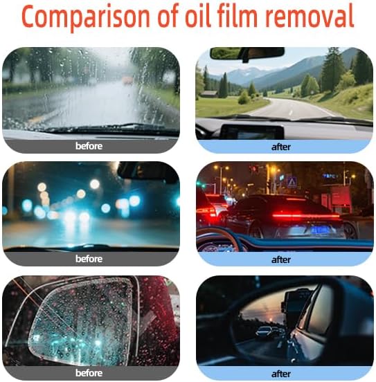 Oil Film Remover for Car Windshields and Windows, Automotive Glass Cleaner for Oil Residue & Road Grime, Improves Visibility & Safe Driving (1 PCS)