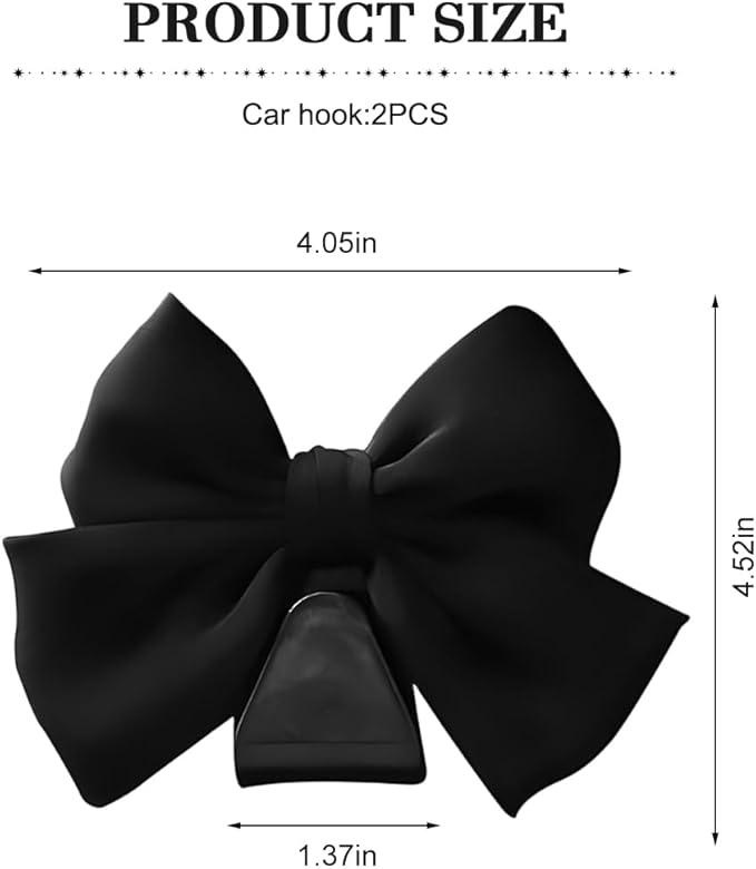 Cute Bow Car Seat Headrest Hooks, 2PCS Multifunctional Vehicle Rear Seat Hanging Hooks, Automotive Interior Seatback Storage Organizer for Purses Bags, Universal for SUV Sedan Truck (Black)