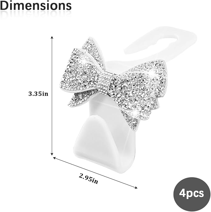 Zpana Bling Car Headreat Hook, 2PCS Crystal Rhinestone Cute Bow Vehicle Seat Back Hanger Storage for Purses Bags Grocery, Diamond Auto Rear Seat Organizer, Universal for SUV Truck Sedan (Pink)