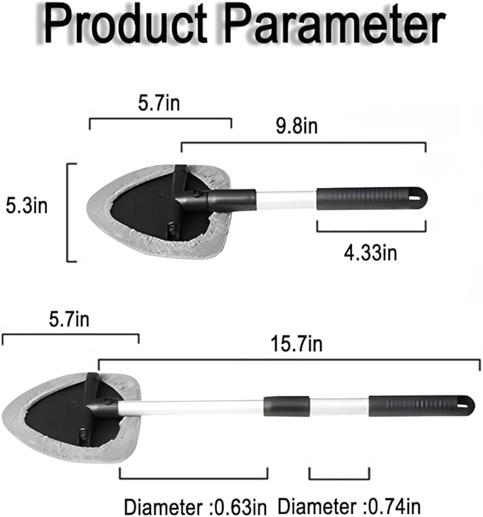 Car Windshield Cleaner Tool, Vehicle Window Cleaner with Extendable Handle & 3 Reusable and Washable Pads, Auto Glass Wash Brush Accessories, Universal for SUV RV Truck (Triangular)