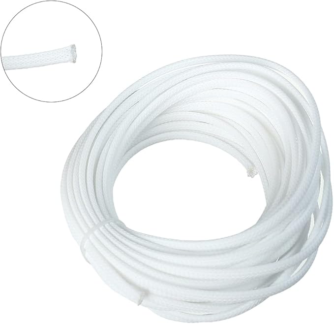Aicosineg 32.81ft PET Flexible Braided Cable Sleeve 0.16inch Width Wire Loom Sleeving and Organizer Flexible Wire Mesh Sleeve Wrap Protector for TV Audio PC Cords from Pets Chewing White