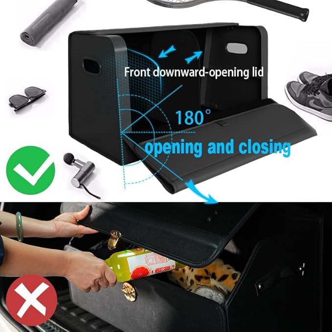 GMQ Car Trunk Organizer for SUV,Car Organizers and Storage with Collapsible Storage, Magnetic Lid Large Capacity for SUV, Truck, MPV (3D-Black, XXL-29.5×13×12.5 IN)