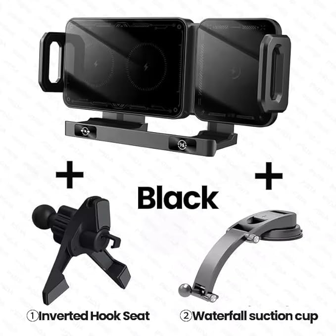 Famous Tech Shop Wireless Car Charger Mount, Car Phone Holder Charger with 15W Fast Charging, Auto Rotation & Dual Mount