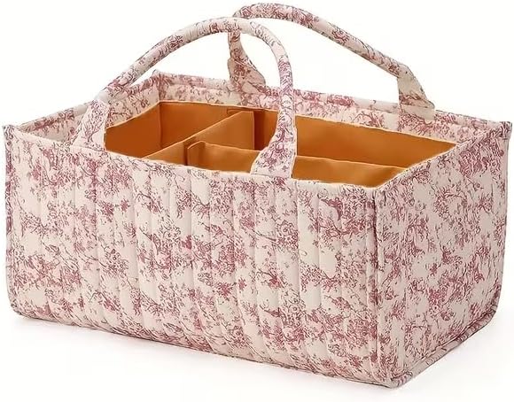 Diaper Caddy Organizer,Cute Floral Nursery Storage Basket,Soft Portable Changing Table Car Caddy Organizer Gift (Floral E)