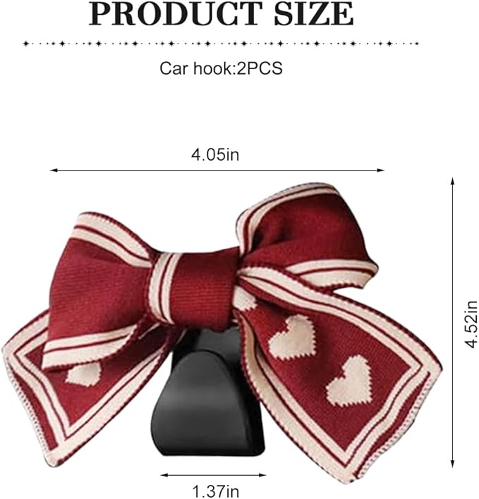 Cute Bow Car Seat Headrest Hooks, 2PCS Multifunctional Vehicle Rear Seat Hanging Hooks, Automotive Interior Seatback Storage Organizer for Purses Bags, Universal for SUV Sedan Truck (Red/White)