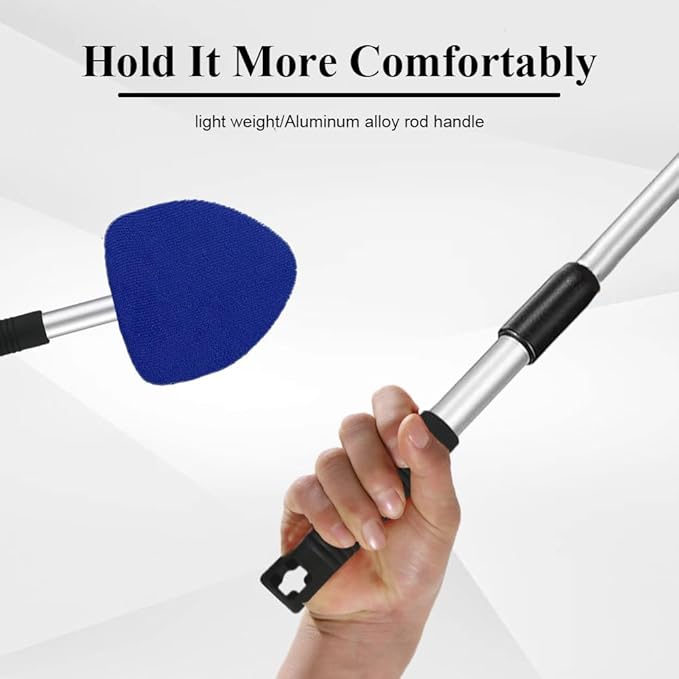 Windshield Cleaning Tool, Car Window Cleaner, Windshield Cleaner with 4 Washable Reusable Microfiber Pads and Extendable Handle, Auto Glass Wiper Cleaning Kit Universal for Car (Blue)