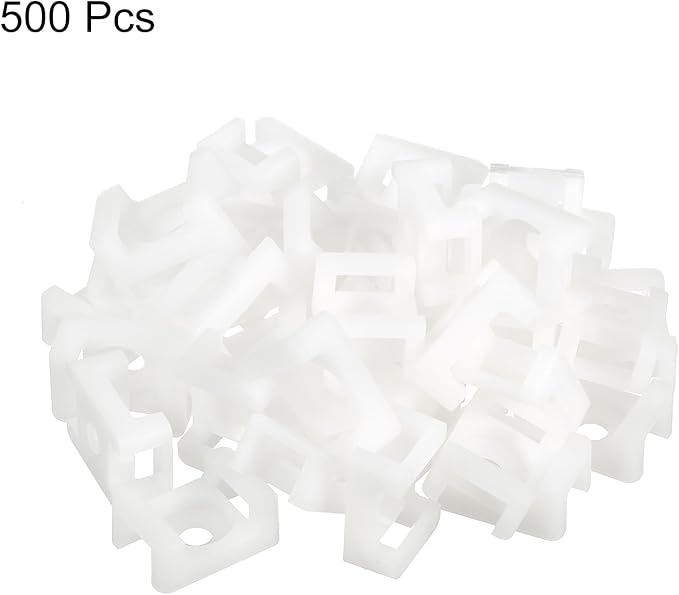 MECCANIXITY 500pcs Cable Tie Base Saddle Type Mount Wire Holder, 0.88"x0.63"x0.35" Wire Clips Organizer Holders Clamps for Electronic Wires, White 0.21"Dia