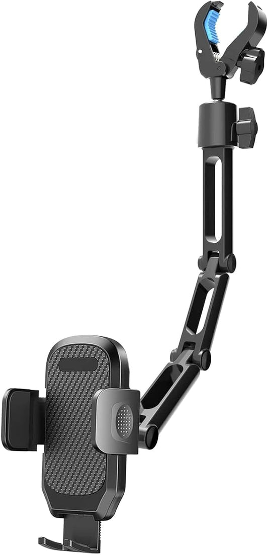 Quyee Phone Holder Car, Rear View Mirror Phone Holder - Aluminum Alloy Mount Multi-Angle Adjustment Rotatable and Retractable Compatible with All 4-7 Inch iPhone and Android Cell Phones (XL Black)
