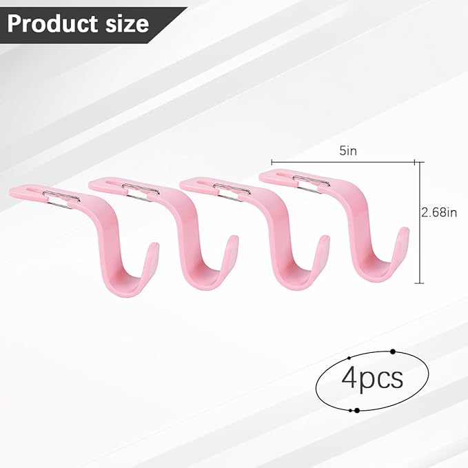 Zpana Car Seat Headrest Hook, 4PCS Vehicle Seat Back Hanger Hook with Metal Lock, Multifunctional Auto Interior Purse Handbag Storage Organizer Accessories, Universal for SUV RV Truck (Pink)