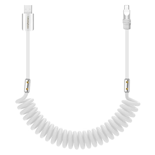 chubbycable Curly Chubby 120W Coiled USB C Cable Retractable Fast Charging Cable for Car Charger Cord Compatible with iPhone 17-15 Series, White, USB-A to Type-C, 2.29FT-3.6FT
