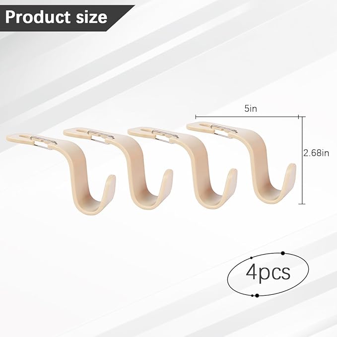 Zpana Car Seat Headrest Hook, 4PCS Vehicle Seat Back Hanger Hook with Metal Lock, Multifunctional Auto Interior Purse Handbag Storage Organizer Accessories, Universal for SUV RV Truck (Beige)