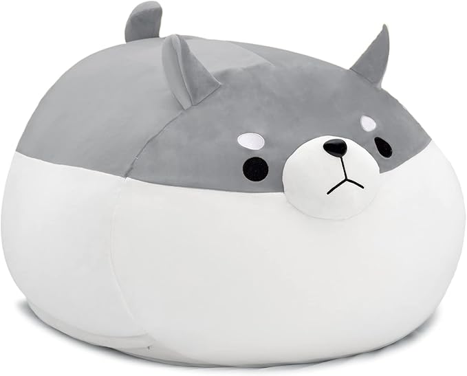CUEBEAR Stuffed Animal Storage Bean Bag Chair Cover for Kids Grey Shiba Inu Dog Bean Bag Chair for Girls X-Large Size Toy Organizer Cover Only Without Filling