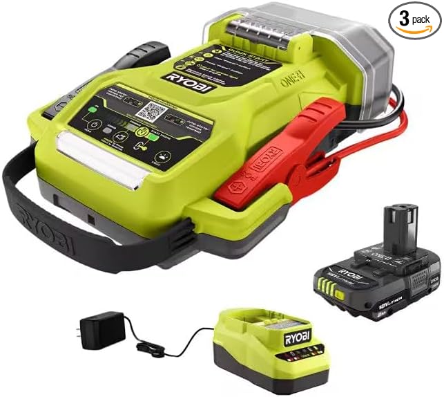 RYOBI ONE+ 18V Cordless 1600A Jump Starter with LED Work Light Kit with 2.0 Ah Battery and Charger