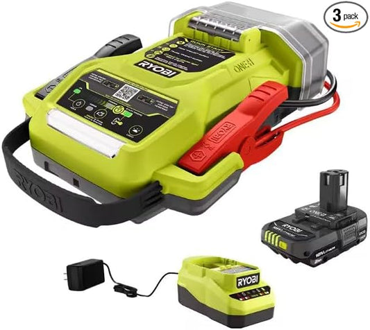 RYOBI ONE+ 18V Cordless 1600A Jump Starter with LED Work Light Kit with 2.0 Ah Battery and Charger