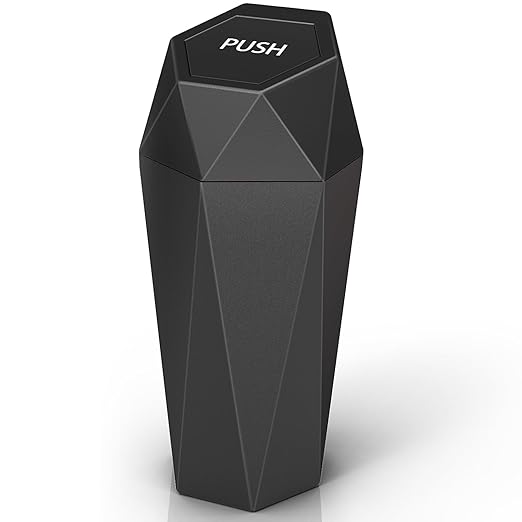 Car Trash Can with Lid, 1 Pack Cup Holder Garbage Can for Car, Leakproof Small Trash Bin, Mini Trash Can for Cars, Home, Bedroom, Office (Black)
