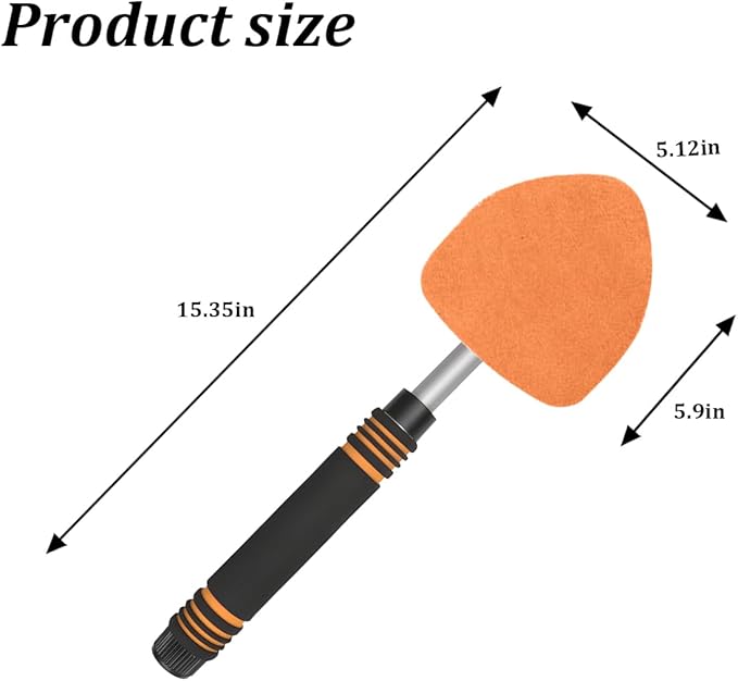 HZEL Car Windshield Cleaner Tool with Extendable Handle, Vehicle Glass Wiper Window Cleaning Tool with 2 Reusable Microfiber Pad, Auto Windscreen Detailing Cleaner Kit, Universal Fit (Triangle Orange)