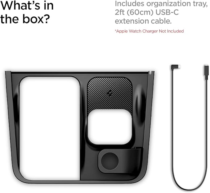 Spigen 3-in-1 Organizer Mount for Legacy Tesla Model Y 2022-2024 & Model 3 2022-2023 (Watch Charger Not Included) - Uses Tesla Wireless Charging Pad - for iPhone, AirPods, Apple Watch