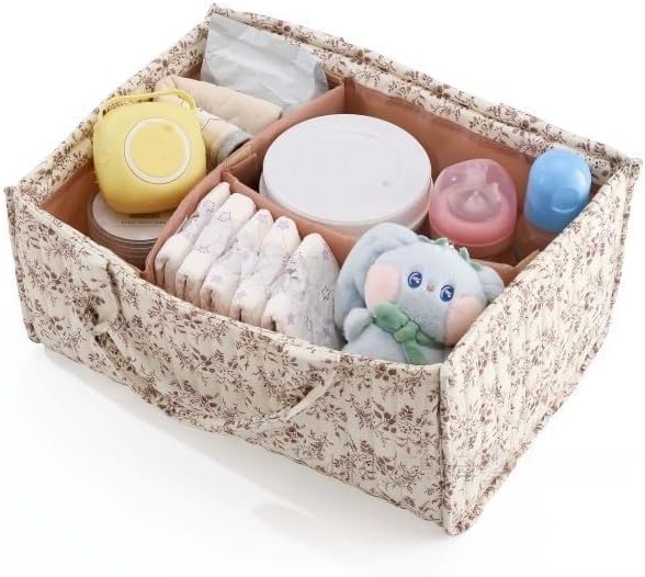 Diaper Caddy Organizer,Cute Floral Nursery Storage Basket,Soft Portable Changing Table Car Caddy Organizer Gift (Floral B)