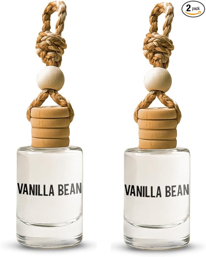 Vanilla Bean Hanging Car Air Freshener – Long Lasting Essential Oil Diffuser for Car, Closet, Bathroom – 2-Pack Natural Scent Deodorizer for Men and Women