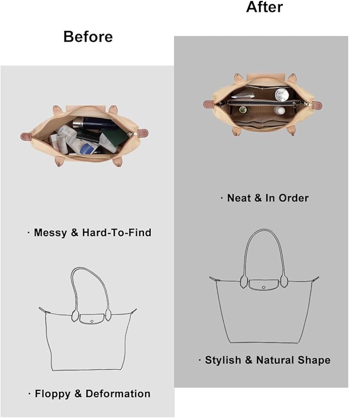 ZTUJO Purse Organizer Insert For Handbags,Mesh Bag Organizer Insert With Zipper Bag Tote Shaper Fit Speedy Neverful PM MM le Pliage,Light Weight (Beige, Medium)