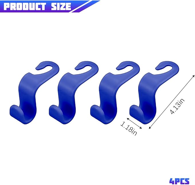 Car Seat Headrest Hooks, 4PCS Multifunctional Vehicle Back Seat Storage Hanger Holder for Hangbag Coat Grocery, Auto Interior Headrest Hook Organizer, Universal for Vehicles (Blue)