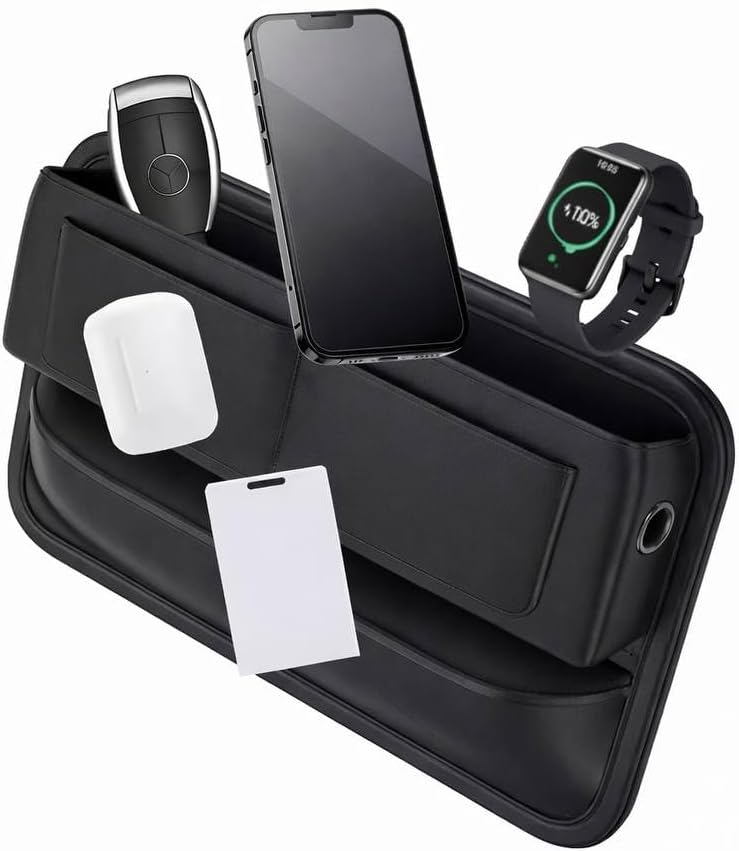 Car Seat Gap Organizer, Universal Car Seat Gap Filler with Storage Pocket, PU Leather Car Interior Organizer for Car, Truck & SUV, Black