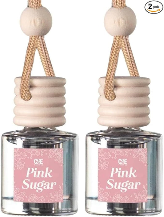C&E Craft Co Hanging Car Air Freshener Diffuser 2 Pack, Long Lasting Fragrance Oil Car Freshener, Glass Bottle Auto Air Freshener, Made in USA (Pink Sugar)