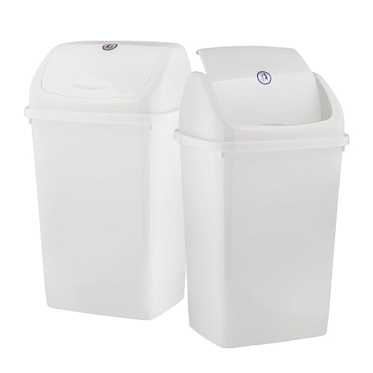 Superio Kitchen Trash Can 13 Gallon with Swing Lid, Plastic Garbage Can Outdoor and Indoor, Large 52 Qt Recycle Bin and Waste Basket for Home, Office, Garage, Patio, Restaurant (White)