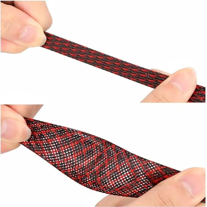 PET Expandable Braided Sleeving 25Ft-3/4 inch Wire Loom, Aibole Braided Cable Sleeve Wire Wrap,Black&Red