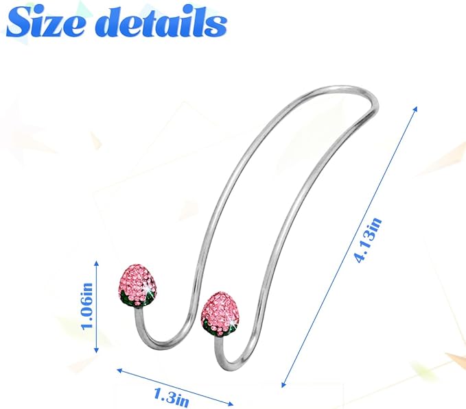 BESULEN Strawberry Car Decor Hooks, 2 Pack Bling Diamond Seat Back Organizers, Auto Headrest Storage Hangers Hooks for Purse Handbag Clothes Grocery, Universal Car Accessories for Women (Pink)