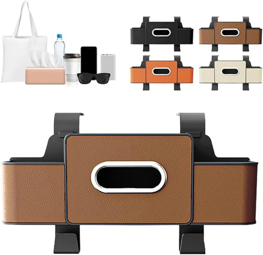 Back Seat Car Organizer,3 in 1 Car Backseat Storage Box with Cup Holder,Tissue Box,Trash Bin&Hooks,Multifunctional Waterproof Storage for Hold Phones Snacks Drinks Handbags (1, Brown)