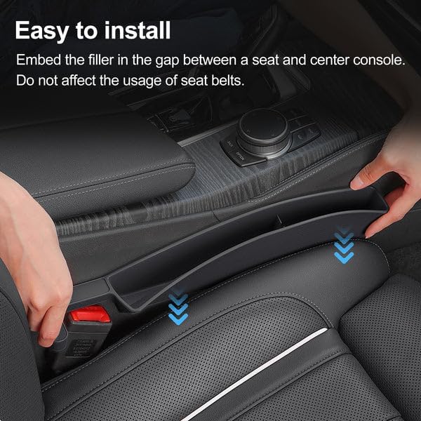 KM Legend 2 PCS Black Car Seat Gap Filler Organizer with Free Cleaning Brush, Multifunctional Storage Box with Reserved Data Cable Charging Port, Universal Fit for Cars and SUVs
