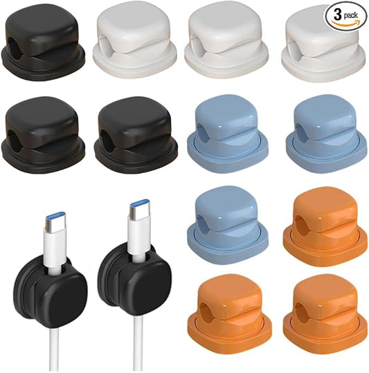 Magnetic Cord Organizer Holder, Upgrade Cord Holder for Nightstand, Adhesive Wire Cable Clips Management Kit for Phone Charger, Computer, Home, Office, Desk, Nightstand (Mix, 12 Packs)