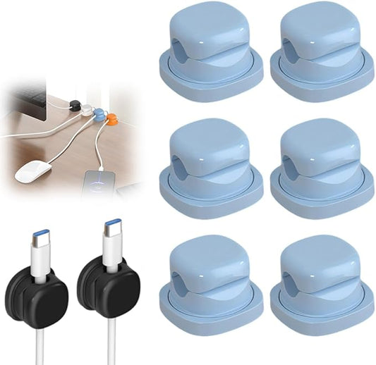 Upgrade Magnetic Cord Organizer Holder, Cord Holder for Nightstand, Adhesive Wire Cable Clips Management Kit for Phone Charger, Computer, Office, Home, Desk, Nightstand (Blue, 6 Packs)