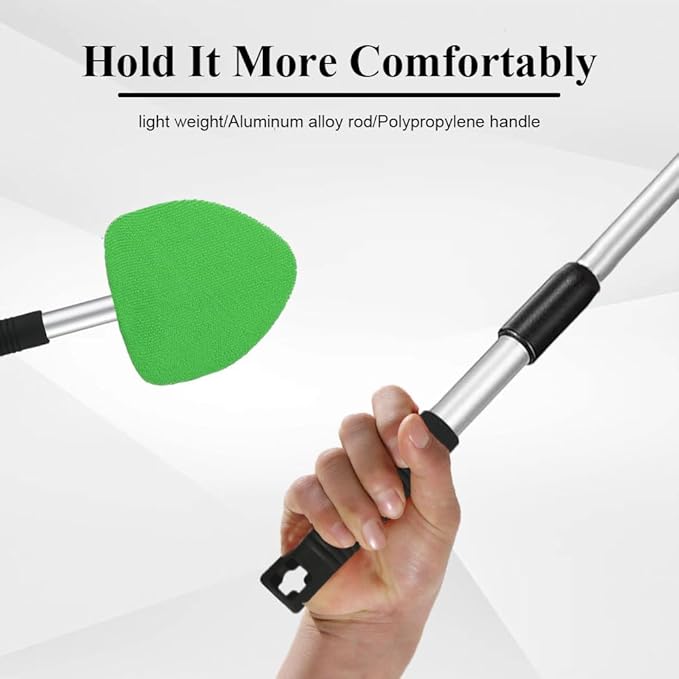 Windshield Cleaning Tool, Car Window Cleaner, Windshield Cleaner with 4 Washable Reusable Microfiber Pads and Extendable Handle, Auto Glass Wiper Cleaning Kit Universal for Car (Green)