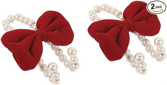 2 PCS Bow Pearl Car Headrest Hooks, Elegant & Cute Seatback Storage Organizers, Durable Alloy Accessories for Hanging Backpacks Umbrellas & Wallets for Girl Women's Vehicles (Red)