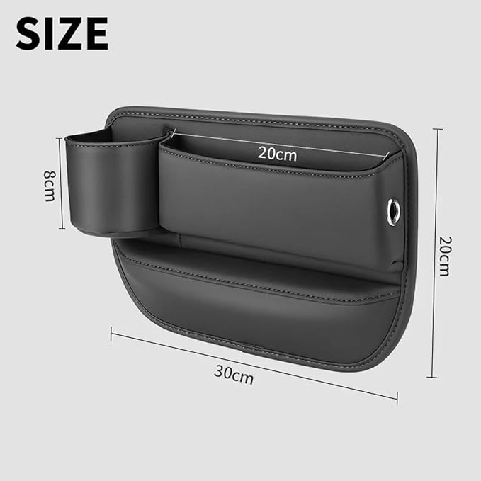 Car Leather Cup Holder Gap Bag, Car Seat Gap Filler Organizer with Cup Holder, Car Storage Organizer Front Seat, Suitable of Cars (2 Pack Black)