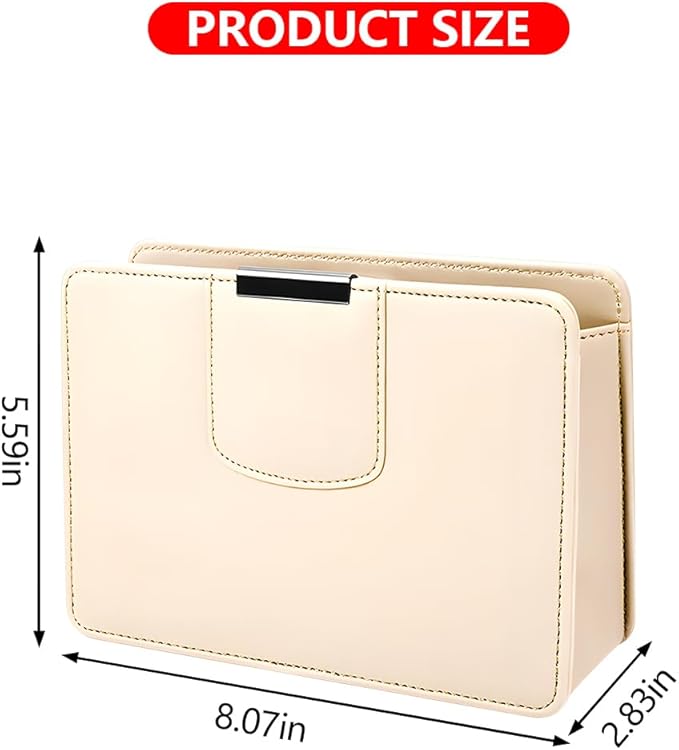 Car Trash Can, Leather Auto Garbage Bin, Magnetic Litter Storage Container, Mini Portable Foldable Vehicle Interior Hanging Dustbin Accessories, Universal for SUV, Truck, RV（Beige）