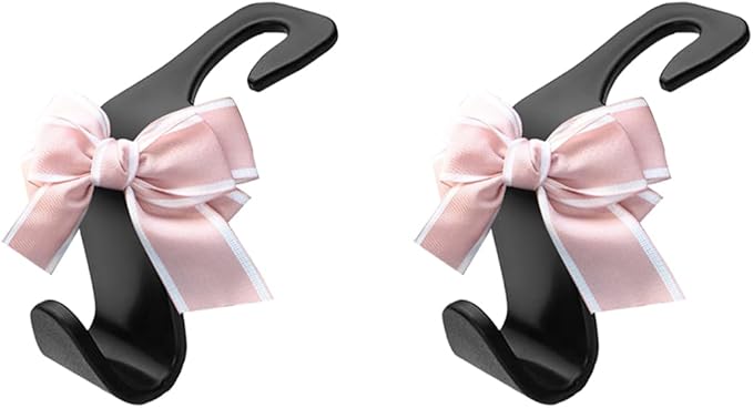 2PCS Car Seat Headrest Hooks, Cute Bow Vehicle Backseat Storage Hanger for Handbag Umbrella Coat, Automotive Seat Back Hook Holder Organizer Decor, Universal for Vehicles (Pink)