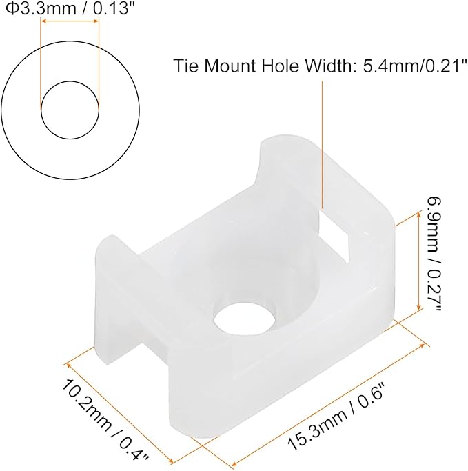 MECCANIXITY 500pcs Cable Tie Base Saddle Type Mount Wire Holder, 0.6"x0.4"x0.27" Wire Clips Organizer Holders Clamps for Electronic Wires, White 0.13"Dia